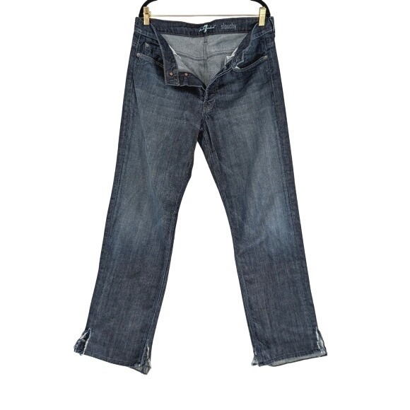 7 For All Mankind Other - 7 For All Mankind Slouchy Jeans‎ Mens 34 Dark Wash Button Fly Frayed Hem